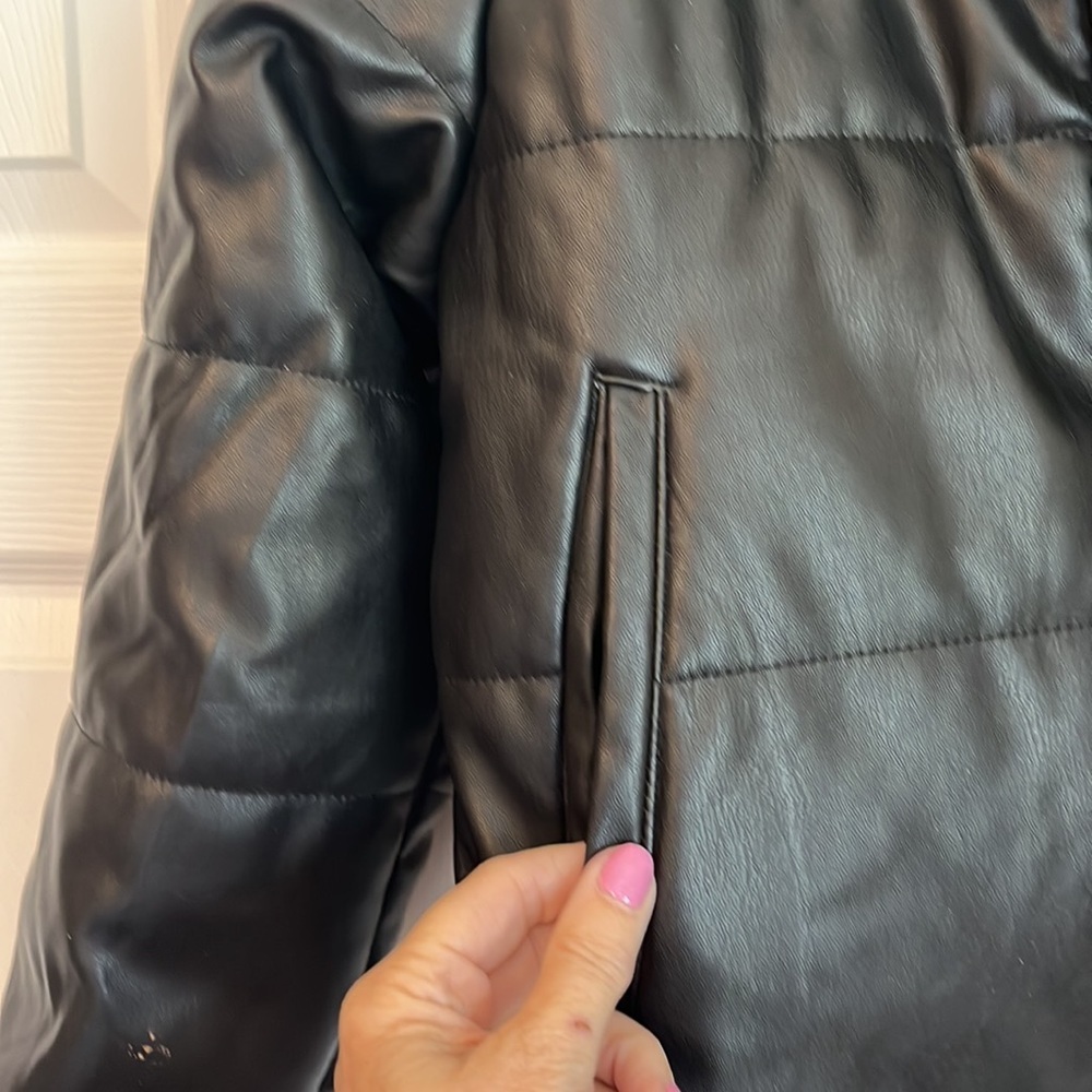 MOTO JACKET Faux leather cropped Quilted Lined NEW TAG Sz L Vigoss lines quilted - Picture 5 of 11